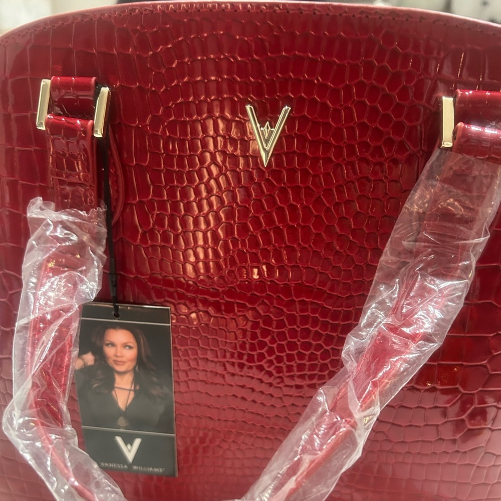 Vanessa Williams Elegant Red Crocodile-Embossed Women's Satchel tote bag